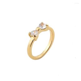 Cluster Rings Zircon Bow Ring Girly Girl Personality Cold Wind Heart Shaped Crystal Index Finger Adjustable