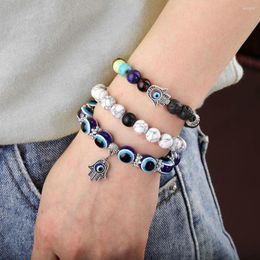 Strand Selling Colourful Volcanic Stone Palm Eye White Pine Elastic Bracelet Set Female Charm Bracelets For Women