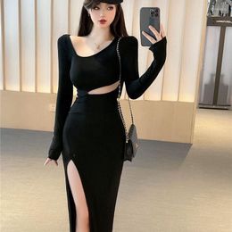 Случайные платья черные сексуальные сексуальные фигуры Полога с длинными рукавами.