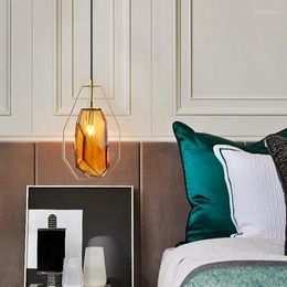 Pendant Lamps Crystal LED Light Fixtures Creative Iron Hanging Lamp Nordic Bedroom Pending Lighitng Beside Dining Luminaire Suspendu