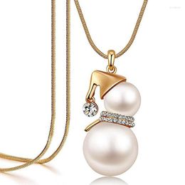 Choker Women Cute Snowman Pendant Long Necklace For Gold Color Pearl Jewelry Gifts Wedding Santa Claus Christmas Trendy