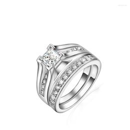 Wedding Rings Couple For Women Men Cubic Zirconia Engagement Promise Ring Silver-Color White Gold Filled Female Jewelry