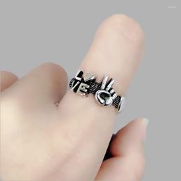 Wedding Rings Fashion Black Punk Boho Initial LOVE Letter Silver Colour Adjustable Engagement Ring For Women Chunky Jewellery