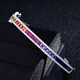 Bangle WPB Luxury Zircon Womens Bracelet Full of High Carbon Diamonds Rainbow Bangles Female Fine Jewellery Bright Wedding Party 230313