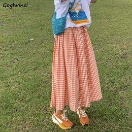 Skirts Skirts Women Plaid High Waist Spring Korean Style Candy Colour Long School Students Skirt Elegant Vintage All-match Midi Skirt 230313