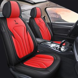 Nappa Car Seat Covers Full Set Waterproof Leather Universal For Honda Civic CRV Hrv Kia Sorento Seat Cushion Auto Parts Car styling (Black-Red)