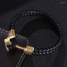 Charm Bracelets Men's Jewellery Black Double Layer Braided Leather Bracelet Stainless Steel Anchor Handmade Bangles Gifts FR0759