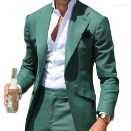 Men's Suits Handsome Green Men's Toast Dress Work Business Notch Lapel Party Blazers Coats Groom Tuxedos (Jacket Pants Tie) W:715