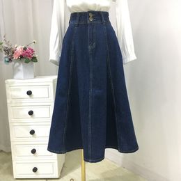 Skirts Denim Skirt Women Mid-Calf Length Dress Spring Autumn Fashion Female Long Sewing Thread Single Breasted Loose Casual Jeans Skirt 230313