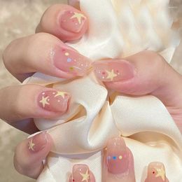 False Nails 24Pcs Artificial Nail Tips With Glue Short/long Wearable Pink Star Pattern Design Fake Full Cover Press On