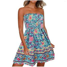 Casual Dresses For Summer 2023 Women's Off Shoulder Bodycon Dress Y2k Tube Strapless Mini Floral Print Boho Beach
