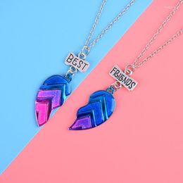 Pendant Necklaces Luoluo&baby 2Pcs/Set Color Matching Sequin Stitching Heart Broken Friends Necklace BFF Friendship Jewelry Gifts For