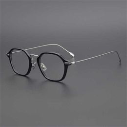 Brand Sunglasses new Japanese designer's ultra-light and small hexagonal gold beam pure titanium eyeglass can be equipped with anti-blue light myopia frame