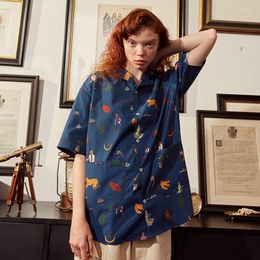Women's Blouses Bebobsons Women's Summer Chiffon Blouse Original Niche Design African Landscape Teen Girl's Loose Blue Shirt Top