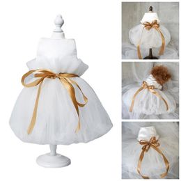 Dog Apparel Pet Dress White Princess Dresses Mesh Texture Silky Edge Tie Belt Small Medium Girl Dogs Puppy For Outdoor