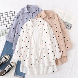 Women's Blouses Shirts Women Blouses Shirts Tunic Womens Tops And Blouses Womenswear Long Sleeve Clothing Button Up Down White Dot Casual Good 230313