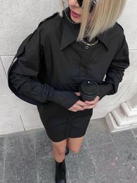 Women's Blouses CamKemsey 2023 Elegant Lapel Long Sleeve Single Breasted Loose Shirts Women Streetwear Asymmetry Black Dress
