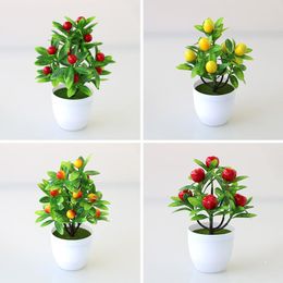 Decorative Flowers Mini Tree Bonsai Artificial Plants Simulated Green Plant Potted Fruit Fake Flower Decoration Plastic Home Office