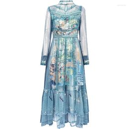 Casual Dresses 2023 Large Women's Dress Early Spring High-end Long Skirt Temperament Super Fairy Retro Ruffle Mesh