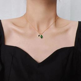 Chains Green Agate Pendant Necklace For Women Stainless Steel Fashion Jewellery French Female Vintage Design Clavicle Chain