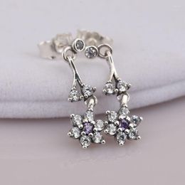 Stud Earrings Authentic S925 Silver Forget Me Not With Crystal For Women Wedding Gift Fit Lady Fine Jewellery