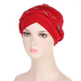 Ethnic Clothing Muslim Women Braid Turban Hat Islamic Diamond Braids Headscarf Bonnet Femme Musulman Ready To Wear Hijab Hats Head Wraps