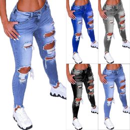 Womens Jeans Spring Low Waist Ripped Fashion Slim Hip Lift Elastic AnkleLength Denim Pencil Pants Plus Size 5XL 230313