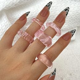 Koreanisches buntes transparentes Harz-Acryl-Ring-Set für Frauen, trendiger geometrischer quadratischer runder Ring, Hochzeitsschmuck
