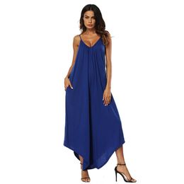 Women's Jumpsuits & Rompers Women Sexy Backless V Neck Spaghetti Strap Long Overalls 2023 Summer Holiday Beach Loose Female Jumpsuit #5.6