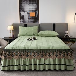 Bed Skirt 100% Cotton Luxury Lace Winter Bedspread Thick Home Bed Skirt-style Bed Sheets Embroidery Cotton European-style Bed Spreads 230314