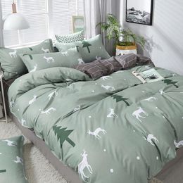 Bedding Sets Fashion Christmas Set Flat Sheet Duvet Cover Pillowcase Combination Green Tree Flower Pink Heart Home Textile Bed Linen
