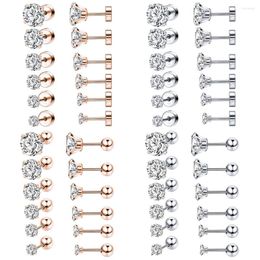 Stud Earrings ZEMO 4 Pair Star Studs For Women Heart Silver Colour Ear Cubic Zircon Female Round Piercing Jewellery Party Gift