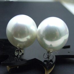 Dangle Earrings Fashion 16mm White Round Sea Shell Pearl 925 Silver Women Aquaculture Easter Freshwater Diy Christmas