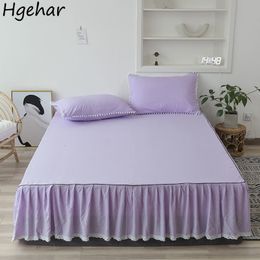 Bed Skirt Solid Color Bed Skirt Single Piece Washed Cotton Fitting Protective Cover Bed-cover Large Size Non-slip 8 Colors Light Fashion 230314