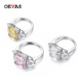 Wedding Rings OEVAS Solid 925 Sterling Silver Sparkling 1010mm Topaz Created High Carbon Diamond Wedding Rings Party Fine Jewellery 230313