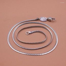 Chains Real Pure S925 Sterling Silver Chain Women 3mm Flat Curb Link Necklace 12-13g / 55cm