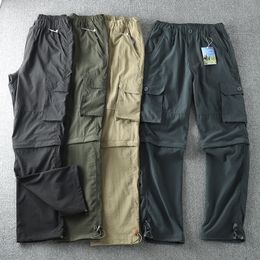 Mens Pants 2023 Mens Cargo Pants Summer Quickdry Doubleused Pants Elastic Waist Detachable Feet Loose Straight Waterproof Trousers 230313