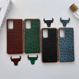 Ostrich Grain Vogue Phone Case for iPhone 14 13 Pro Max Samsung Galaxy Z Fold3 Fold4 5G Flip3 Flip4 S23 S22 Sony Xperia 10 1 5 Google Pixel 7 6 Genuine Leather Plating Shell