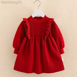 Girl's Dresses 2022 Winter 2 3 4 5 6 7 8 9 10 12 Years Childrens Chirstmas New Year Thickening Princess Red Knitted Dress For Baby Kids Girls W0314
