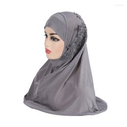 Ethnic Clothing Fashion Embroidery Flower Lady Al Amira Instant Scarf Islamic Underscarf Women Stretch Soft Muslim Cap Bonnet Inner Hijab