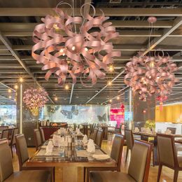 Pendant Lamps Modern Creative Pink Ribbon G9 Chandelier Lamp Simple Living Room Dining Bedroom Shopping Mall Supermarket Office Light