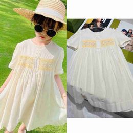 Girl's Dresses Pre-sale sent on March Summer French short-sleeved dress purple rice embroidery hand pleated sweet girl's dress W0314