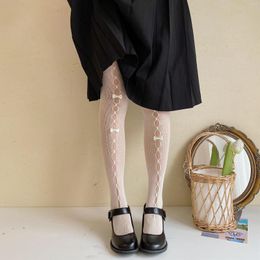 Women Socks Women's Tights Lolita Hollow Out Lace Silk Stockings.Ladies Girl's Vintage Bow Stockings Pantyhose Female Hosiery.2