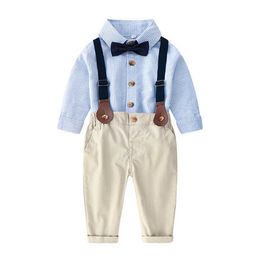 Koreli giyim versiyonları bebek sonbahar takım elbise çocuklar uzun kollu gömlek tulumu iki parçalı çocuk elbise
