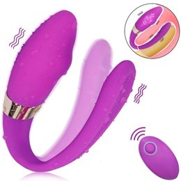 Vibrators Wireless Remote Control Double Vibrators For Couple Wearable Dildo U Shape Clitoris Stimulator Female G Spot Stimulator Sex Toys 230314