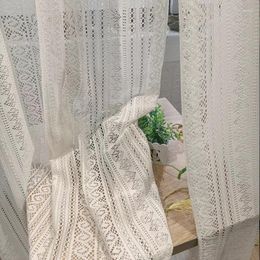 Curtain Antique Openwork Curtains Beige Transparent Gauze For Living Room Bay Windows Literary Lace Window Screens NG121