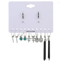 Hoop Earrings Punk 7 Pairs Pack Set Brincos Mixed For Women Silver Colours With Stone Chain Fashion Jewellery Wholesale