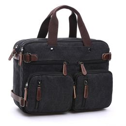 Briefcases Male Canvas Leather Men Messenger Bags Big High Quality Satchel Shoulder Laptop Briefcase Travel HandbagBriefcases