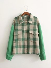 Women's Jackets Women's Color Matching Plaid Woolen Coat Long Sleeve Lapel Cardigan Jacket In Spring And Autumn