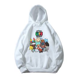 Toca Life World Print Kids White Hoodie Baby Girls Gift Children's Clothes Toca Boca Boys Cartoon Animation Game Top